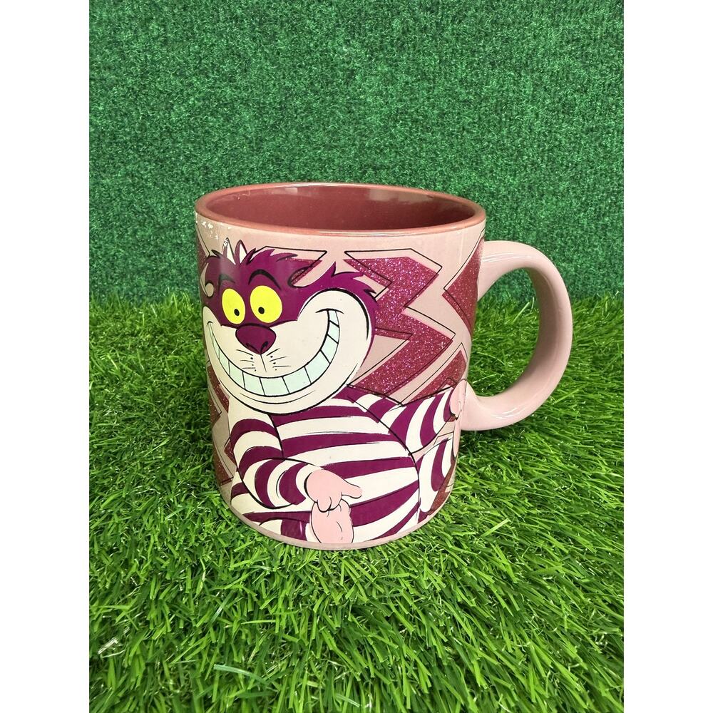 Disney Cheshire Cat Mug Silver Buffalo Alice in Wonderland Glitter Pink 20 oz